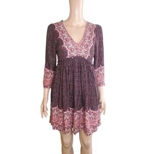 Altar’d State Size XS V Neck Empire Waist Paisley Mini Dress Boho Cowgirl